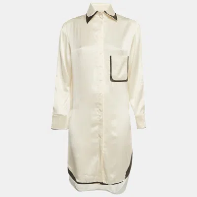 Pre-owned Fendi Cream Silk Shirt Midi Dress S In White