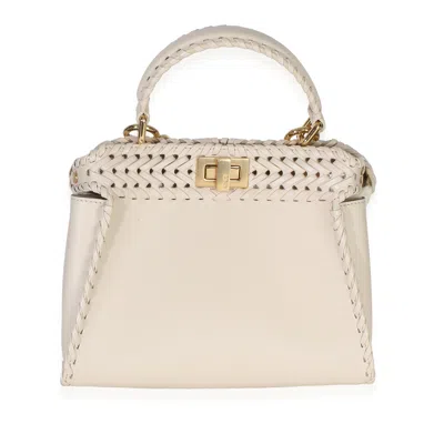Pre-owned Fendi Cream Vitello King Interlace Mini Peekaboo Iconic Satchel