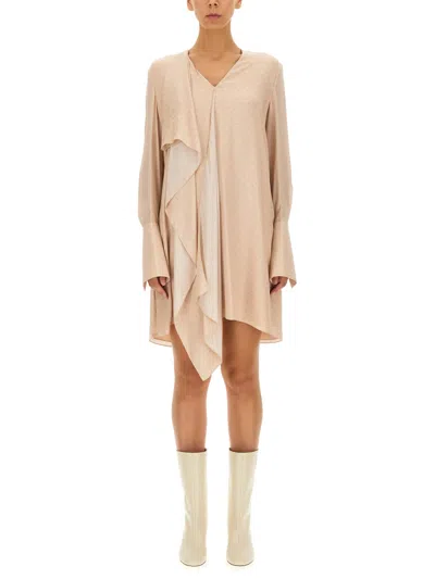 Fendi Crepe V-neck Dress In Neutral