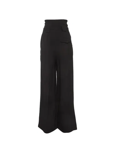 Pre-owned Fendi Crepe Wide-leg Trousers In Black