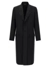 Fendi Crepe Wool Coat With Double Layer Satin Lapel In Black
