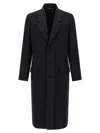 Fendi Crepe Wool Coat With Double Layer Satin Lapel In Black