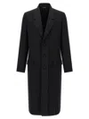 Fendi Crepe Wool Coat With Double Layer Satin Lapel In Black