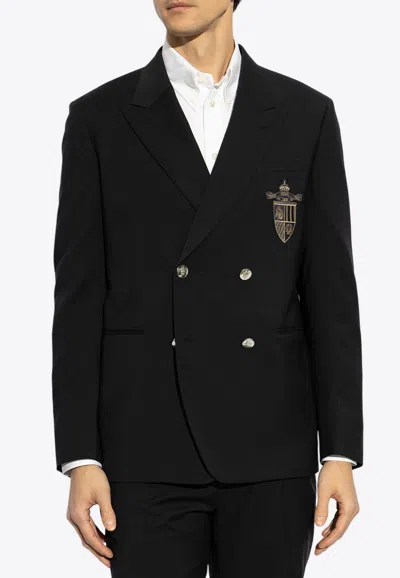 Fendi Straight-cut Double Breasted Wool Jacket Clothing In Black