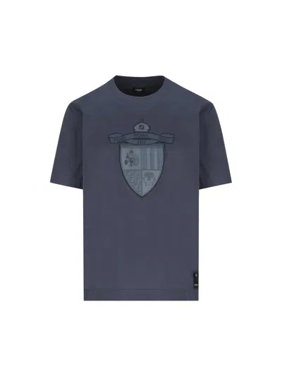 Fendi Crest Embroidered Crewneck T-shirt In Blue