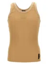Fendi Ribbed Crew Neck Crest Tank Top In Beige