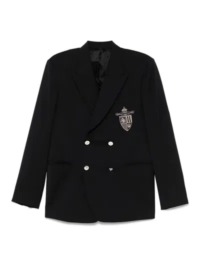 Fendi Straight-cut Double Breasted Wool Jacket Clothing In Black