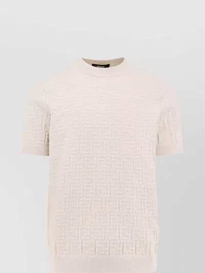 Fendi Crew-neck Cotton Blend Sweater In Neutral