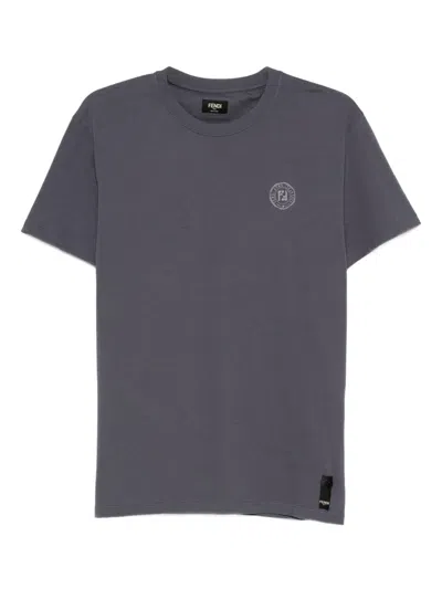Fendi Cotton T-shirt With Ff Detail In Blue