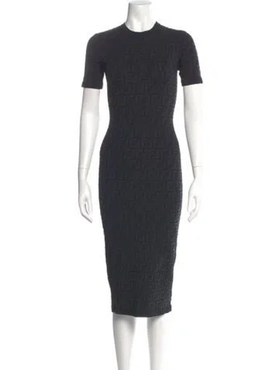 Pre-owned Fendi Crew Neck Midi Length Dress In Gray