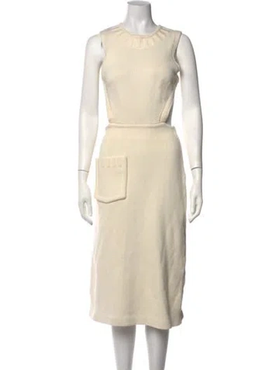 Pre-owned Fendi Crew Neck Midi Length Dress In Neutrals