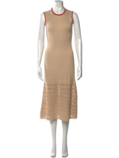 Pre-owned Fendi Crew Neck Midi Length Dress W/ Tags In Neutrals