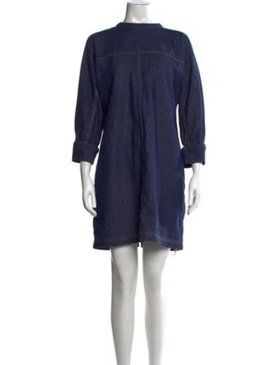 Pre-owned Fendi Crew Neck Mini Dress In Blue