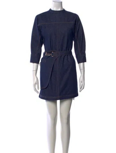 Pre-owned Fendi Crew Neck Mini Dress W/ Tags In Blue