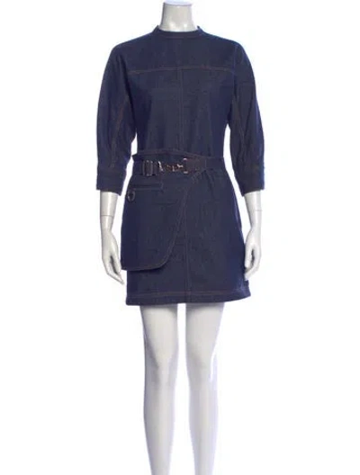 Pre-owned Fendi Crew Neck Mini Dress W/ Tags In Blue