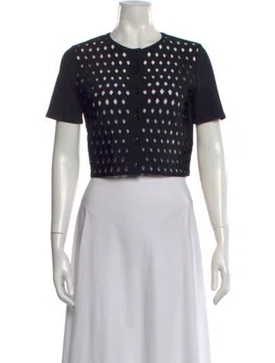 Pre-owned Fendi Crew Neck Short Sleeve Crop Top In Black
