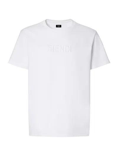 Fendi Crew Neck Short Sleeve T-shirt With Ff Logo In White