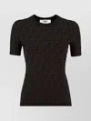 FENDI CREW-NECK SHORT SLEEVES FITTED FF MOTIF SWEATER