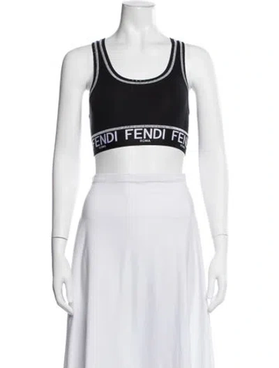 Pre-owned Fendi Crew Neck Sleeveless Sports Bra In Black
