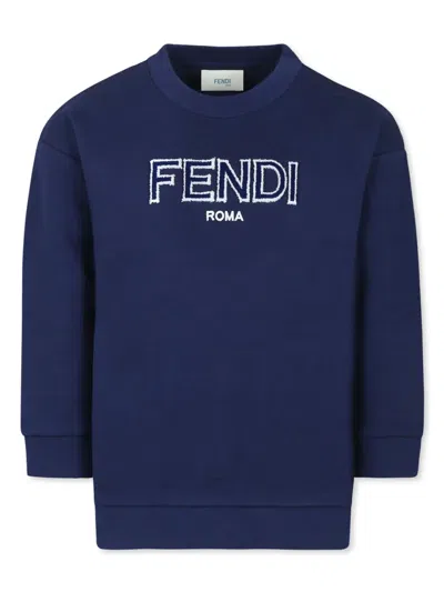 Fendi Kids' Crew Neck Sweatshirt In Blue