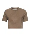 Fendi Beige Cotton Logo Crop T-shirt In Brown