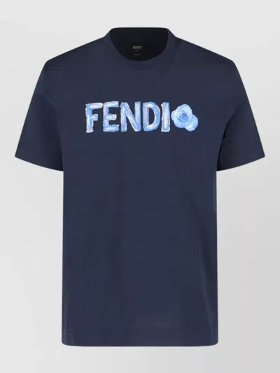 Fendi Crew Neck T Shirt Graphic Print In Blue