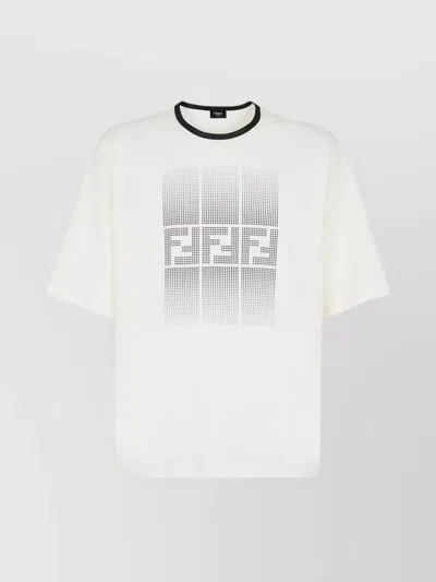 Fendi Crew Neck T-shirt Matte Print In Neutral