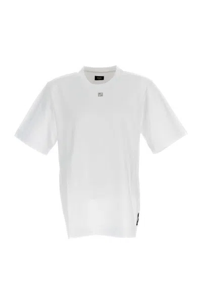 Fendi Crew-neck T-shirt With Prominent Metal Logo In White