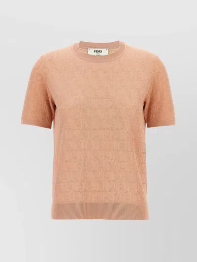 FENDI CREW NECK TEXTURED COTTON T-SHIRT
