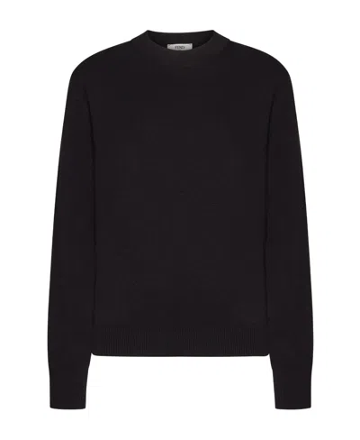 Fendi Crew-neck Wool Blend Jumper In Black