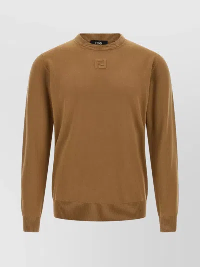 FENDI CREW NECK WOOL SWEATER WITH RIBBED CUFFS