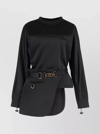 Fendi Crewneck Sweatshirt With Asymmetric Hem And Belt