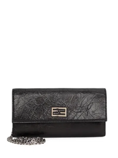 Fendi Tube Ff Baguette Chain Clutch In Crackled Leather In Red