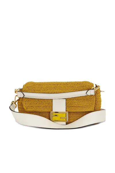 Pre-owned Fendi Crochet Baguette Nm Shoulder Bag In Yellow