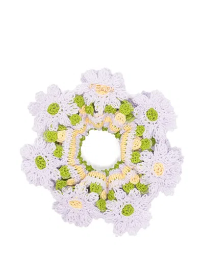 Fendi Crochet Floral-patch Scrunchie In Purple