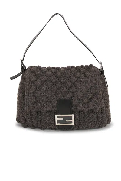 Pre-owned Fendi Crochet Mama Baguette Shoulder Bag In Gray