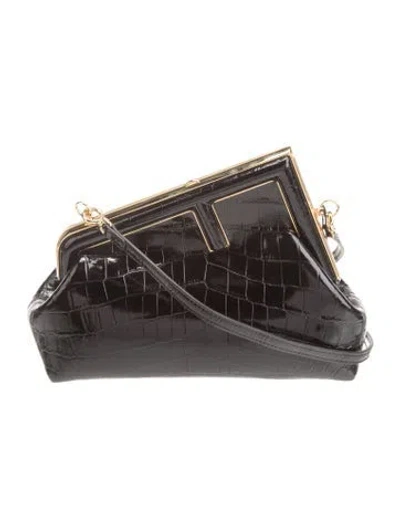 Pre-owned Fendi Crocodile First Laqué Small 2022 In Black