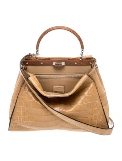 Pre-owned Fendi Crocodile Peekaboo In Brown