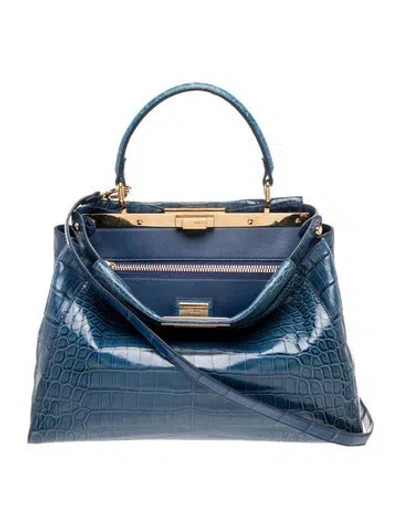 Pre-owned Fendi Crocodile Peekaboo Medium In Blue