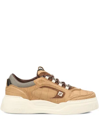 FENDI CROCODILE-PRINT LEATHER FENDI FORCE SNEAKERS