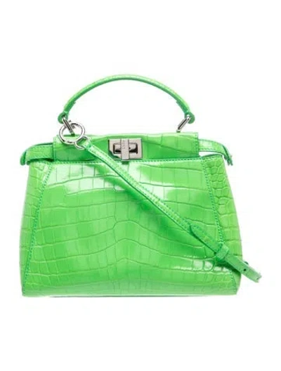 Pre-owned Fendi Crocodile Top Handle Bag In Green