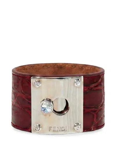 Fendi Crocodile-effect Logo-plaque Bracelet In Multi