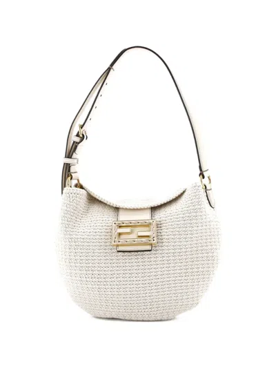 Pre-owned Fendi Croissant Crochet Small Hobo Bag In Neutral