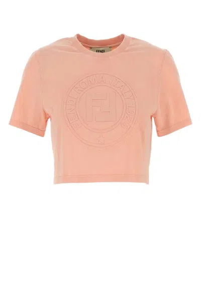 Fendi Logo-embroidered Cotton T-shirt In Pink