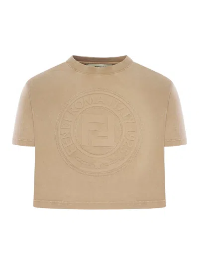 Fendi Crop T-shirt With  Roma Logo In Pink & Purple