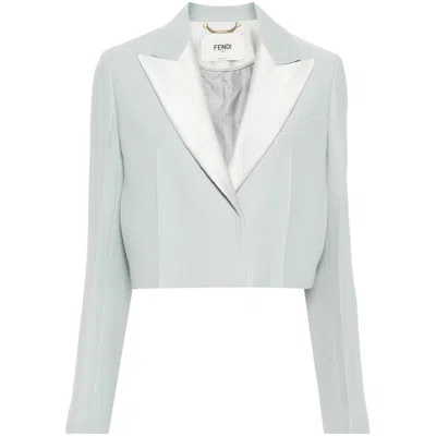 Fendi Cropped Contrast-panel Blazer In Blue