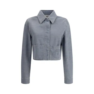 Fendi Women Cropped Denim Jacket In Blue