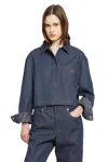 Fendi Denim Jacket With Front Embroidered Logo In Blue