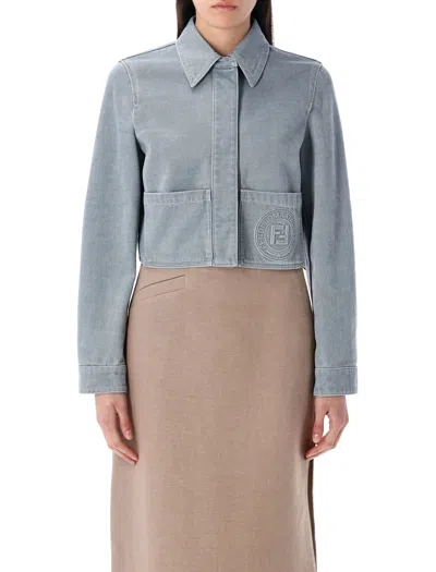 Fendi Cropped Denim Jacket In Grey