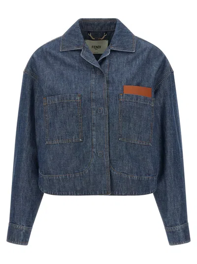 Fendi Cropped Denim Jacket In Navy